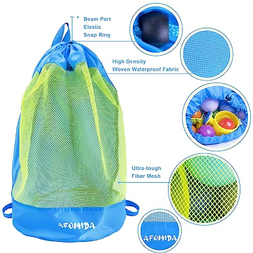 Afomida Mesh Beach Bag Tote Sand Away Beach Backpack Large Swim and Pool Toys Balls Storage Bags, Kids Sea Shell Bag, Beach Sand Toys Collector, Toys Organizer, 2 Kids Inflatable Beach Balls Included - Image 3