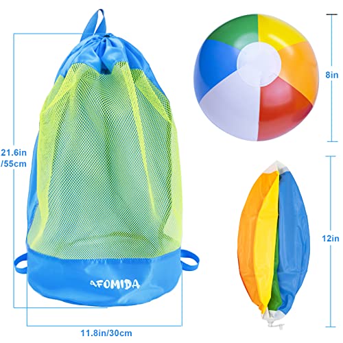 Afomida Mesh Beach Bag Tote Sand Away Beach Backpack Large Swim and Pool Toys Balls Storage Bags, Kids Sea Shell Bag, Beach Sand Toys Collector, Toys Organizer, 2 Kids Inflatable Beach Balls Included - Image 2