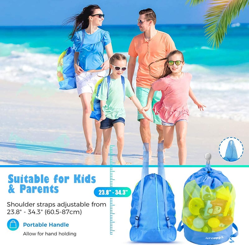 Afomida Mesh Beach Bag Tote Sand Away Beach Backpack Large Swim and Pool Toys Balls Storage Bags, Kids Sea Shell Bag, Beach Sand Toys Collector, Toys Organizer, 2 Kids Inflatable Beach Balls Included - Image 5