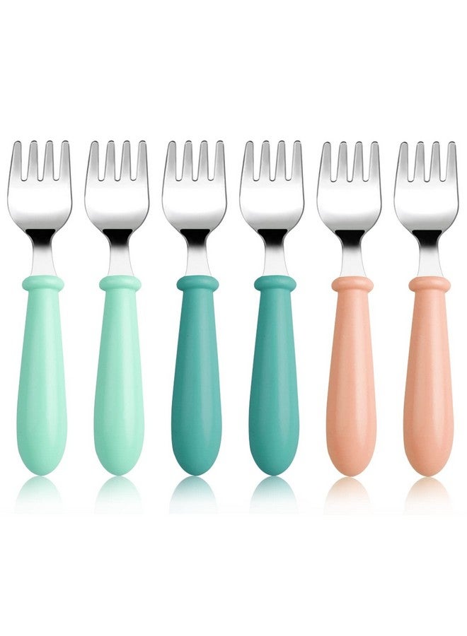 Pimoys 6 Pieces Toddler Forks Baby Forks Kids Forks With Round Handle Stainless Steel Toddler Utensils Baby Silverware Metal Cutlery Set Bpa Free Dishwasher Safe - Image 1