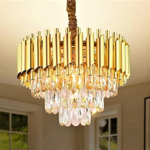 SINOMAN Led Round Crystal Chandelier Jhumar with Gold Finish Luxury Ceiling Light Fixture Elegant Hanging Light for Living Room, Dining Room, Foyer or Bedroom (400MM) - Image 1