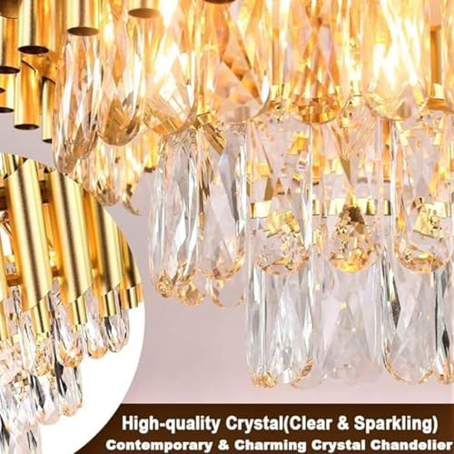 SINOMAN Led Round Crystal Chandelier Jhumar with Gold Finish Luxury Ceiling Light Fixture Elegant Hanging Light for Living Room, Dining Room, Foyer or Bedroom (400MM) - Image 4
