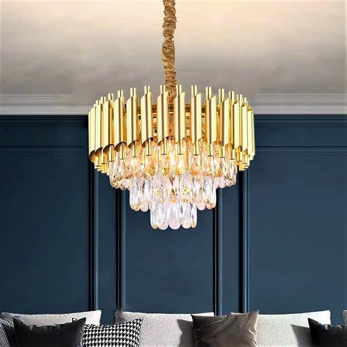 SINOMAN Led Round Crystal Chandelier Jhumar with Gold Finish Luxury Ceiling Light Fixture Elegant Hanging Light for Living Room, Dining Room, Foyer or Bedroom (400MM) - Image 2
