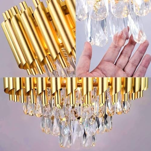 SINOMAN Led Round Crystal Chandelier Jhumar with Gold Finish Luxury Ceiling Light Fixture Elegant Hanging Light for Living Room, Dining Room, Foyer or Bedroom (400MM) - Image 5