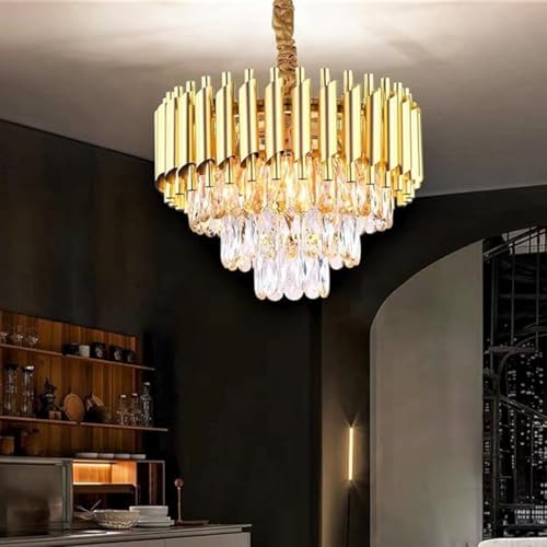 SINOMAN Led Round Crystal Chandelier Jhumar with Gold Finish Luxury Ceiling Light Fixture Elegant Hanging Light for Living Room, Dining Room, Foyer or Bedroom (400MM) - Image 3