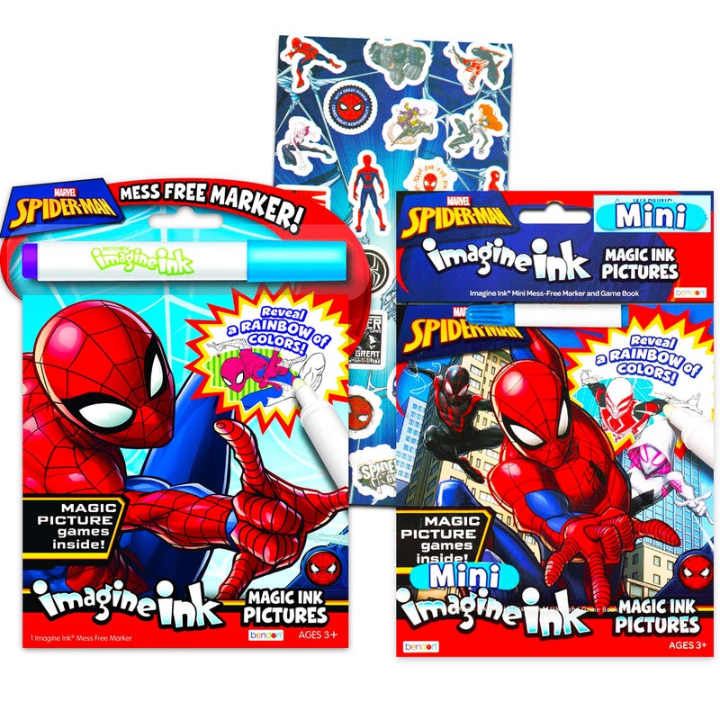 Bendon Marvel Store Spiderman Imagine Ink Coloring Book Set -- 2 Mess-Free Books with Stickers,No Mess Magic Pens,Games,Puzzles,Mazes,Activities - Image 1