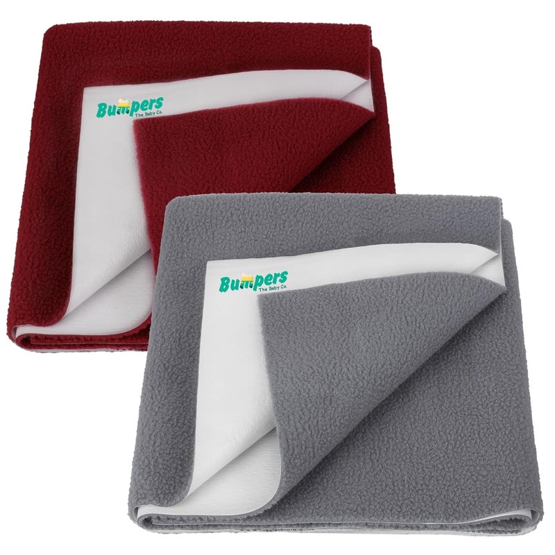 Bumpers The Baby Co. Bumpers Instadry AntiPiling Fleece Extra Absorbent Quick Dry Sheet for Baby Baby Bed Protector Waterproof Baby Sheet Washable Reausable SheetLarge Combo 140 x 100 cm GreyMaroon