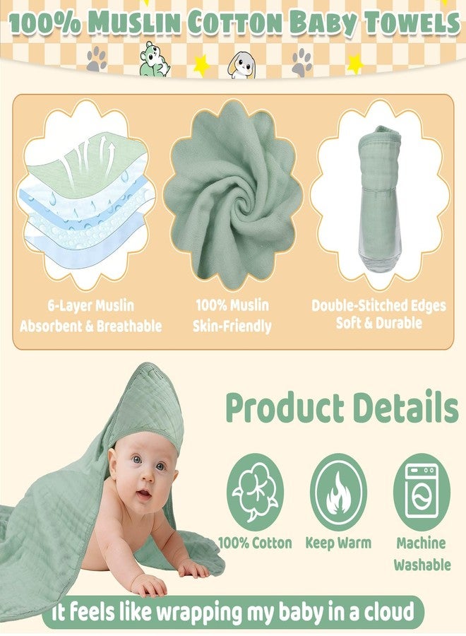 Flasoo 6 Pcs Muslin Hooded Baby Bath Towels Sets - 2 Pack 100% Cotton Baby Towel & 4 Pack Muslin Washclothes- 32x32Inch Baby Towels Cotton for Babies, Infants, Toddlers, 100% Cotton, Bath Essentials - Image 4