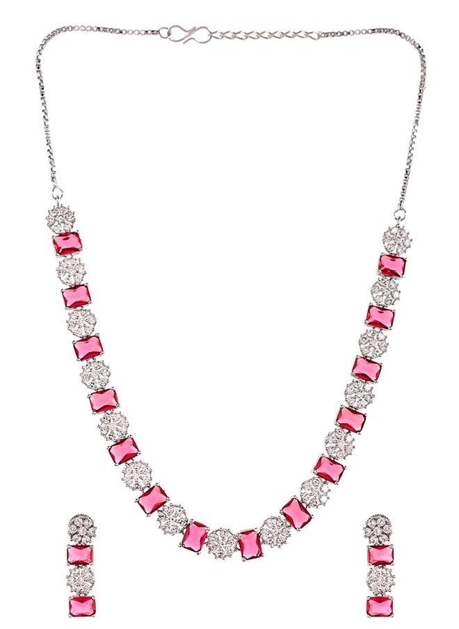 VOYLLA Sparkling Elegance Round and Emerald Cut Zircons Silver Plated Jewellery Set  - Image 3