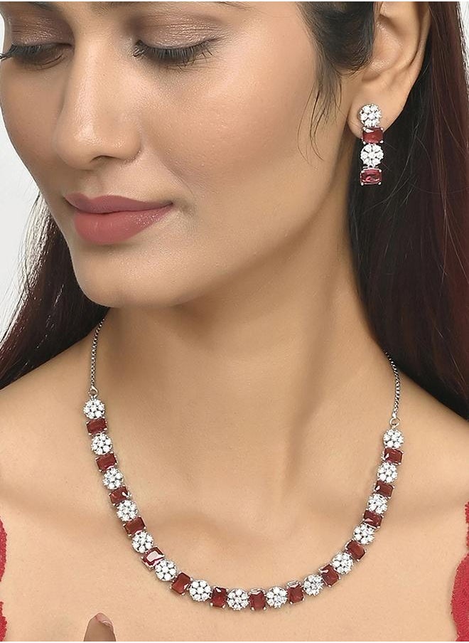 VOYLLA Sparkling Elegance Round and Emerald Cut Zircons Silver Plated Jewellery Set  - Image 5