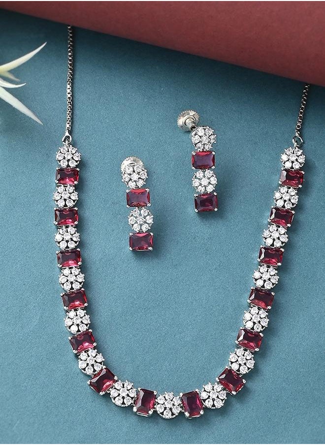 VOYLLA Sparkling Elegance Round and Emerald Cut Zircons Silver Plated Jewellery Set  - Image 1