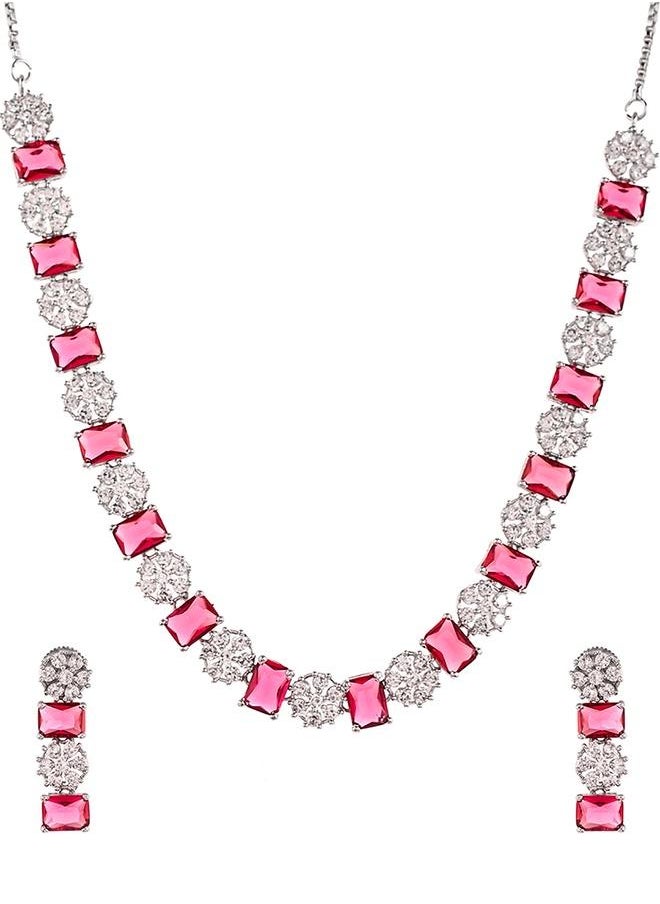 VOYLLA Sparkling Elegance Round and Emerald Cut Zircons Silver Plated Jewellery Set  - Image 2