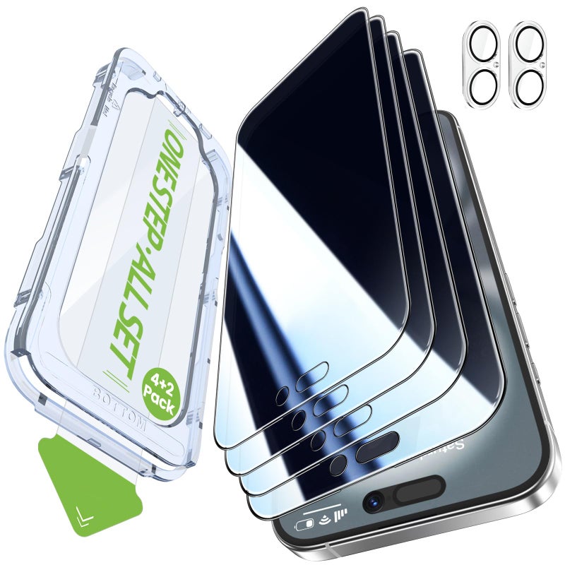 iGluz 4+2 Pack for iPhone 16 Privacy Screen Protector with Camera Lens Protector 6.1 inch,9H+Tempered Glass[12FT Military Grade Shatterproof &100% Anti-Spy],3D Micro-Curved Edges[Longest Durable] - Image 1