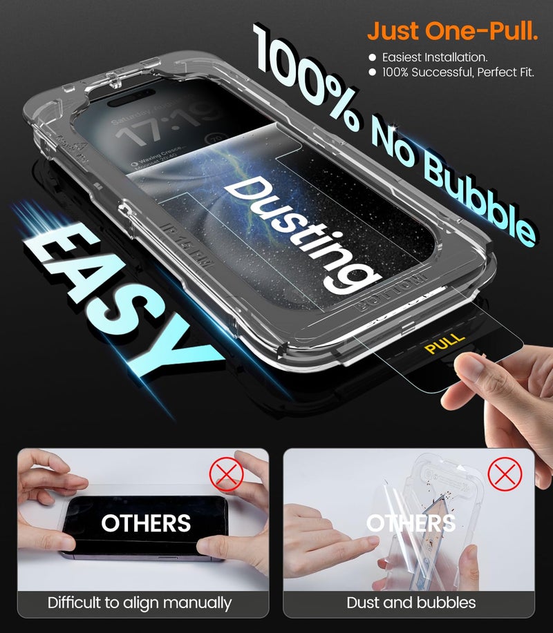 iGluz 4+2 Pack for iPhone 16 Privacy Screen Protector with Camera Lens Protector 6.1 inch,9H+Tempered Glass[12FT Military Grade Shatterproof &100% Anti-Spy],3D Micro-Curved Edges[Longest Durable] - Image 2