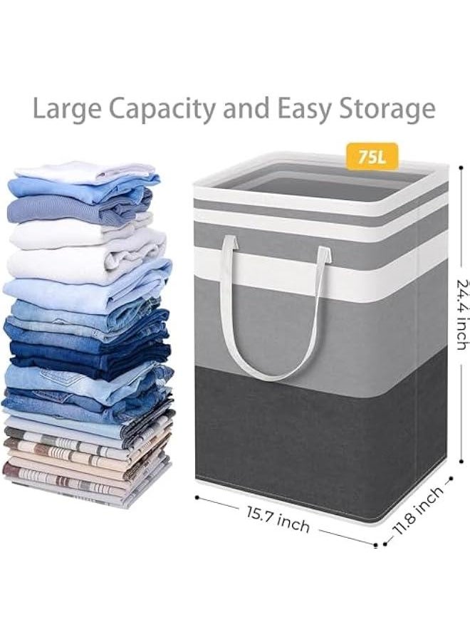 HOOKOR 2Pcs Laundry Basket, 75L Large Waterproof, Freestanding Laundry Hamper, Collapsible Tall Clothes Hamper with Extended Handles for Clothes Toys in the Dorm and Family (Gray)  - Image 5