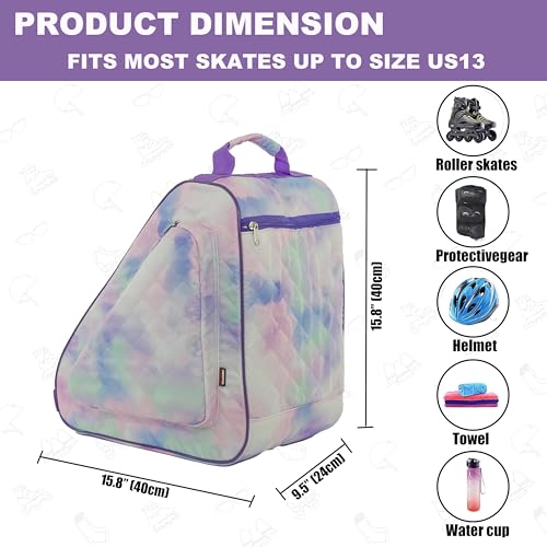 HEXIFUL Skate Bag to Carry Ice Skates, Inline Skates, Roller Skates and Quad Skates for Both Kids and Adults (Watercolor/Purple 010), HXFSKB000 - Image 4