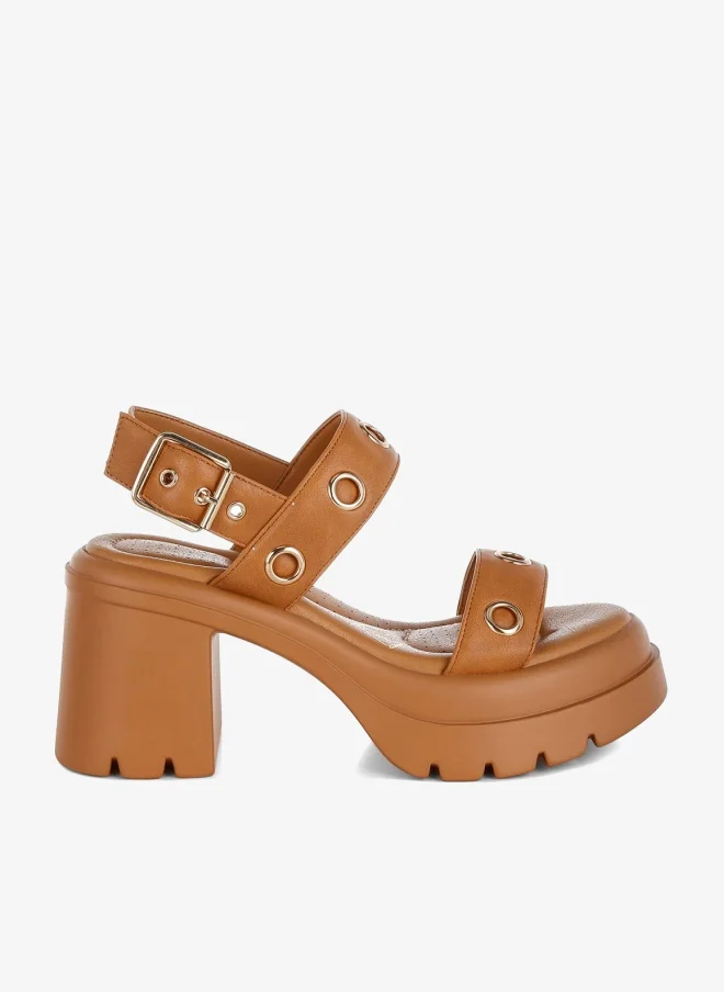 London Rag Eyelet Detail Platform Heel Sandals in Tan