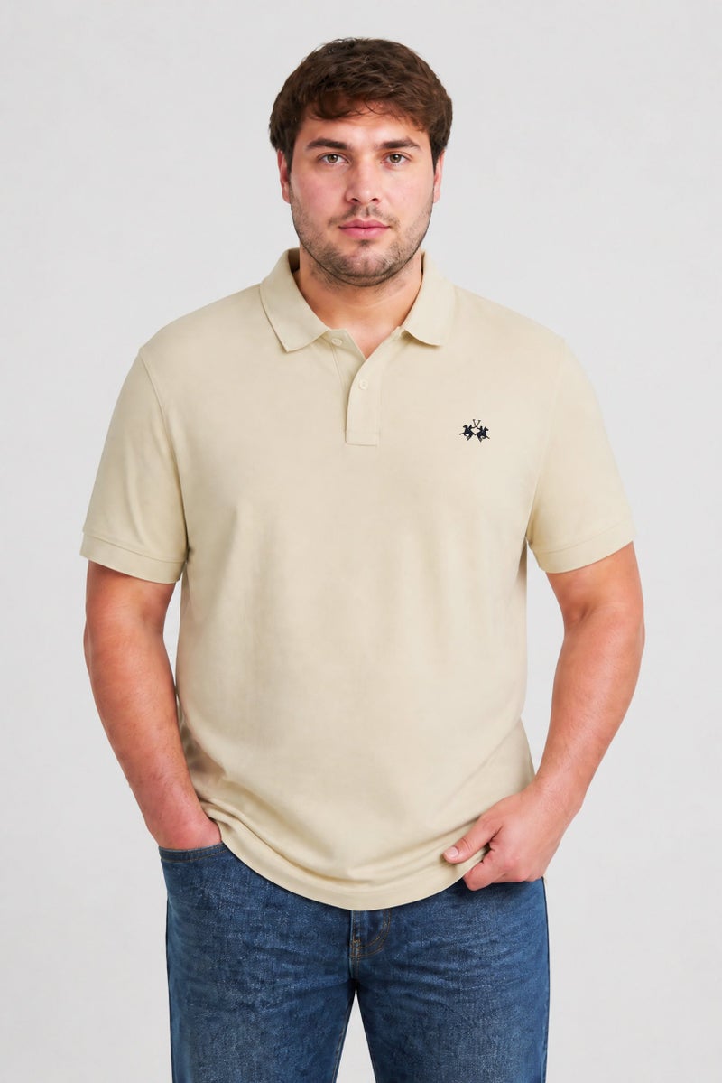 La Martina Men Regular Fit Embroidered Logo Short Sleeve Polo Shirt, Light Beige - Image 1
