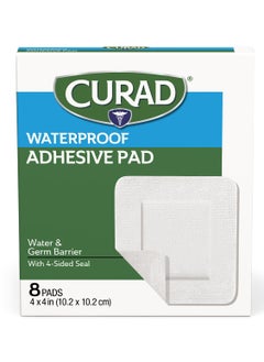 CURAD CURAD White Waterproof Adhesive Pads, 4" x 4", Advanced Wound Care, 1 Box, 8 Count 
