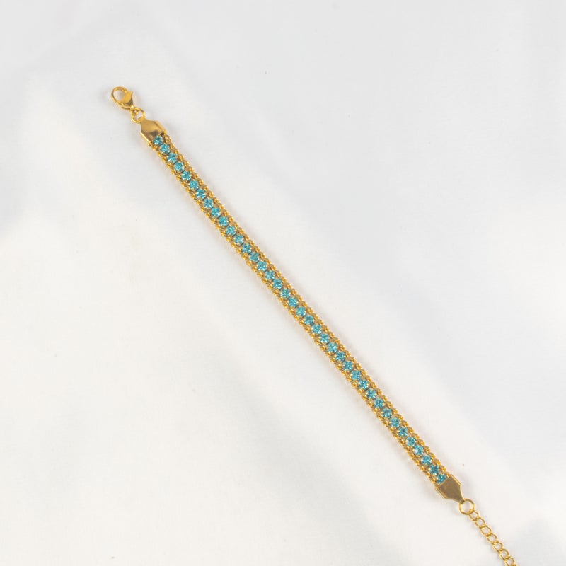 Baby Blue Zirconic Golden Stainless Steel Tennis Bracelet - Image 1