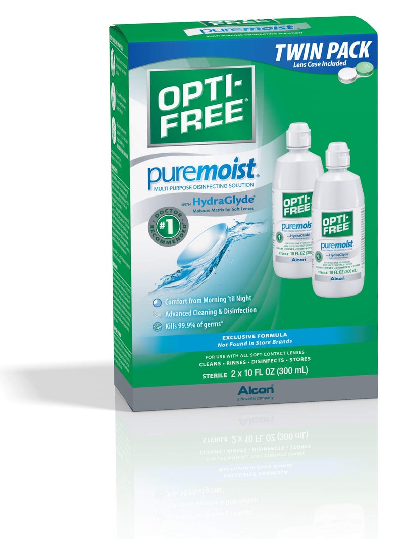 Opti-Free Puremoist Multi-Purpose Contact Lens Solution with Lens Case, 20 Fl Oz (pack of 2- 10oz bottles) - Image 2