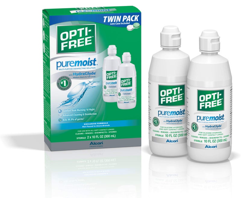 Opti-Free Puremoist Multi-Purpose Contact Lens Solution with Lens Case, 20 Fl Oz (pack of 2- 10oz bottles) - Image 1