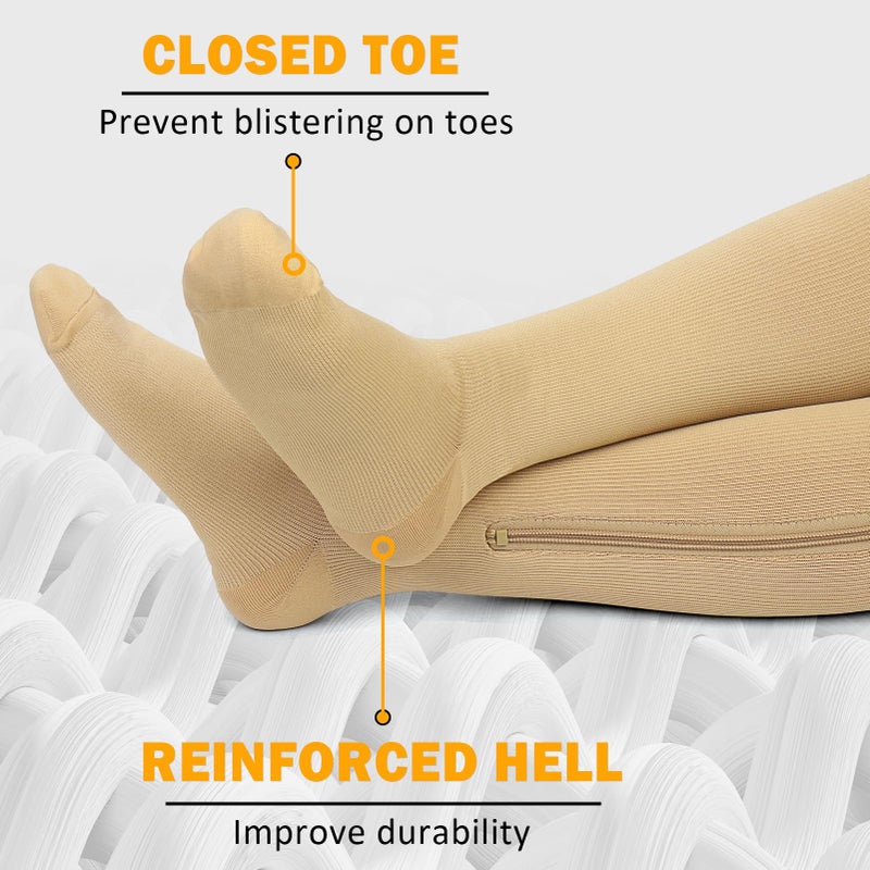 CASMON 2 Pairs Zipper Compression Socks for Women & Men,15-20 mmHg Closed Toe Knee High Support Sock for Varicose Vein Edema - Image 5