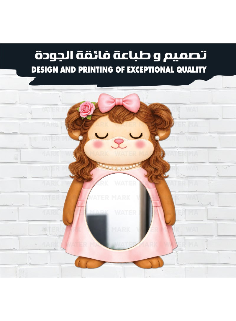 A children's wall mirror in the shape of a cartoon monkey for girls, made of high-quality wood with a cute and fun design, safe for children and unbreakable, lightweight and easy to install, ideal for decorating children's rooms and adding a beautiful and cheerful touch to the place. - Image 2