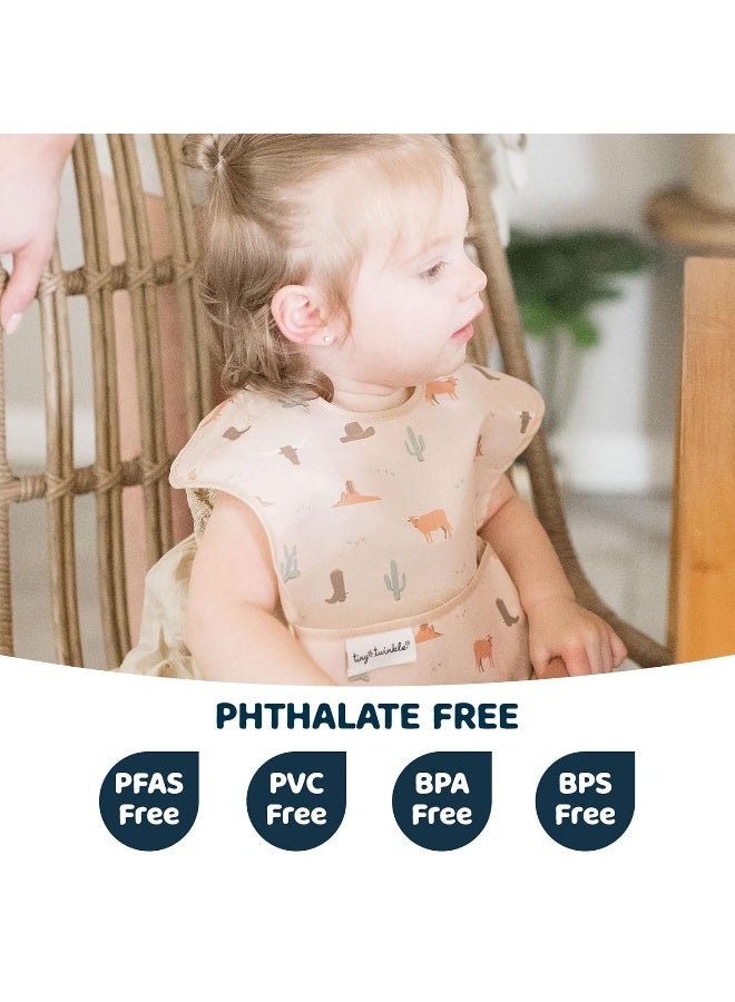 Tiny Twinkle Mess Proof Baby Bibs for Eating - Waterproof, Wipeable Bibs - Toddler Bibs - Travel Friendly - PFAS, PVC, BPA, Phthalate Free - Baby Food Bibs(3 Pack,Cowboy) - Image 2