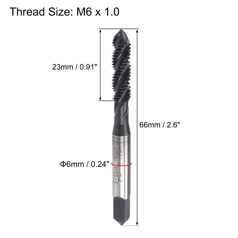 uxcell M6 x 1.0 Spiral Flute Thread Tap, Metric Machine Threading Tap HSS Nitriding Coated, Round Shank with Square End, H2 Tolerance, 2pcs - Image 2