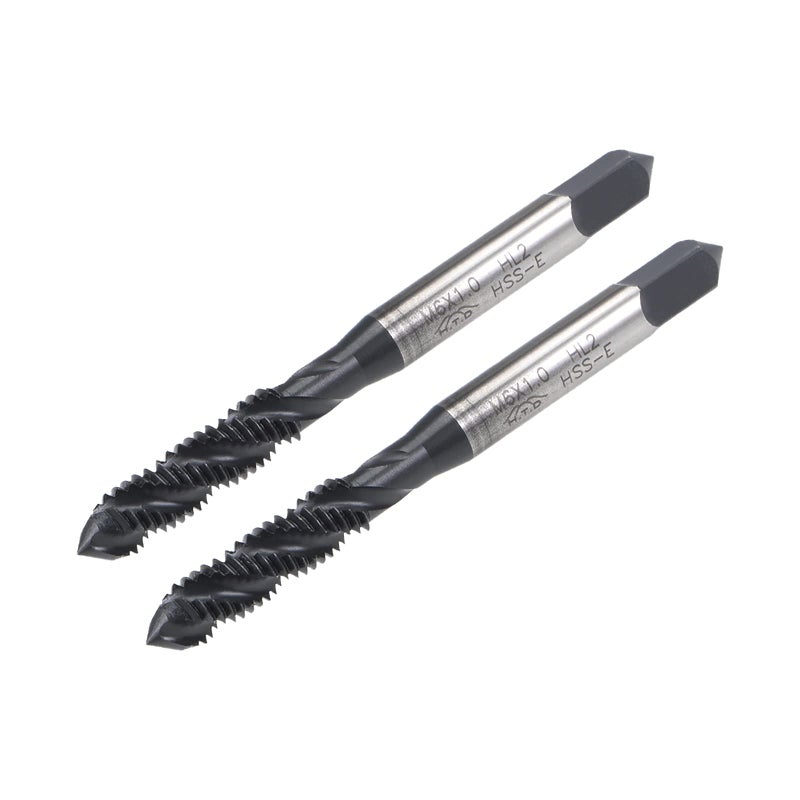uxcell M6 x 1.0 Spiral Flute Thread Tap, Metric Machine Threading Tap HSS Nitriding Coated, Round Shank with Square End, H2 Tolerance, 2pcs - Image 1