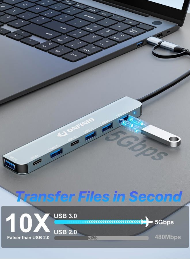 ONFINIO USB C/USB Hub Multiport Adapter,7 in 1 Aluminum USB 3.0 Hub with 1 *USB 3.0, 4*USB 2.0,1*USB C and 1 * 5IN Power Port for PC/Laptop/MacBook/iPad Pro and More Devices - Image 3