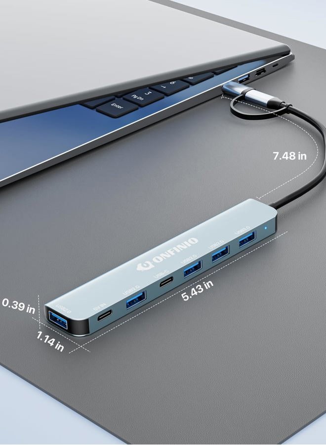 ONFINIO USB C/USB Hub Multiport Adapter,7 in 1 Aluminum USB 3.0 Hub with 1 *USB 3.0, 4*USB 2.0,1*USB C and 1 * 5IN Power Port for PC/Laptop/MacBook/iPad Pro and More Devices - Image 5