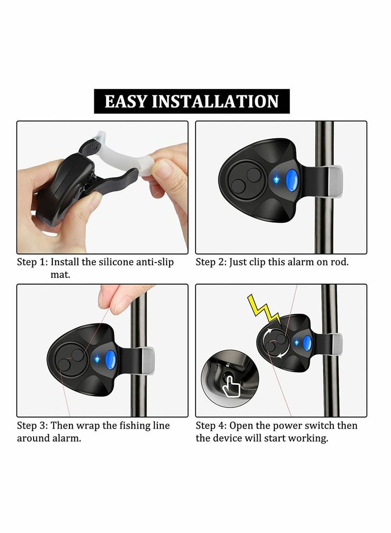 Y&D 4 PCS Fishing Bite Alarm, Sensitive Electronic Sound Indicator Alert Bell with LED Lights Bells Clip On Rod, Daytime Night Carp Outdoor (Black) - Image 5