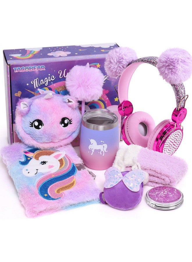 Tacobear Unicorn Gifts Girls Toy Age 5 6 7 8-12 With 3.5Mm Wired Headphones Locked Diary Water Bottle Plush Bag Purse Socks Mirror, Christmas Birthday Gift Idea Toys For Teen Girl 6-10+ Years Old  - Image 1