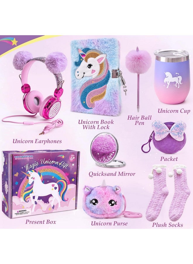 Tacobear Unicorn Gifts Girls Toy Age 5 6 7 8-12 With 3.5Mm Wired Headphones Locked Diary Water Bottle Plush Bag Purse Socks Mirror, Christmas Birthday Gift Idea Toys For Teen Girl 6-10+ Years Old  - Image 2
