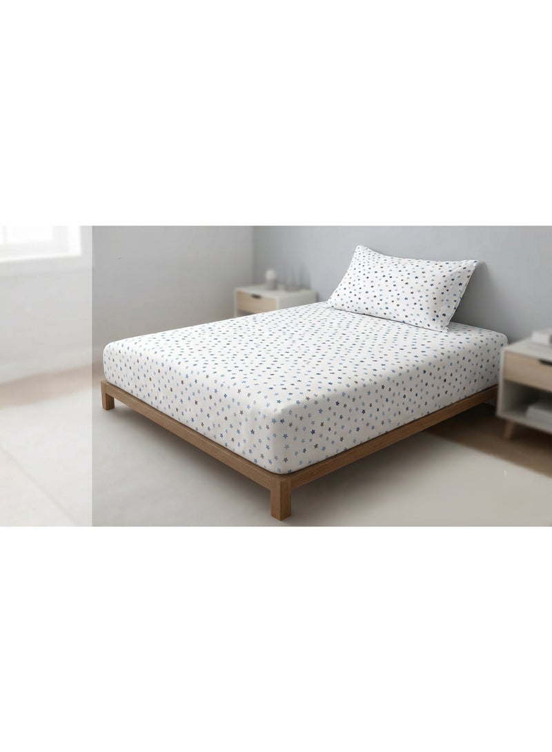 RISHAHOME 2-Piece Printed 180 TC Cotton Fitted Bedsheet Set – Twin Size – Soft & Breathable Cotton Bedding with 1 Fitted Sheet & 1 Pillowcase - Image 1