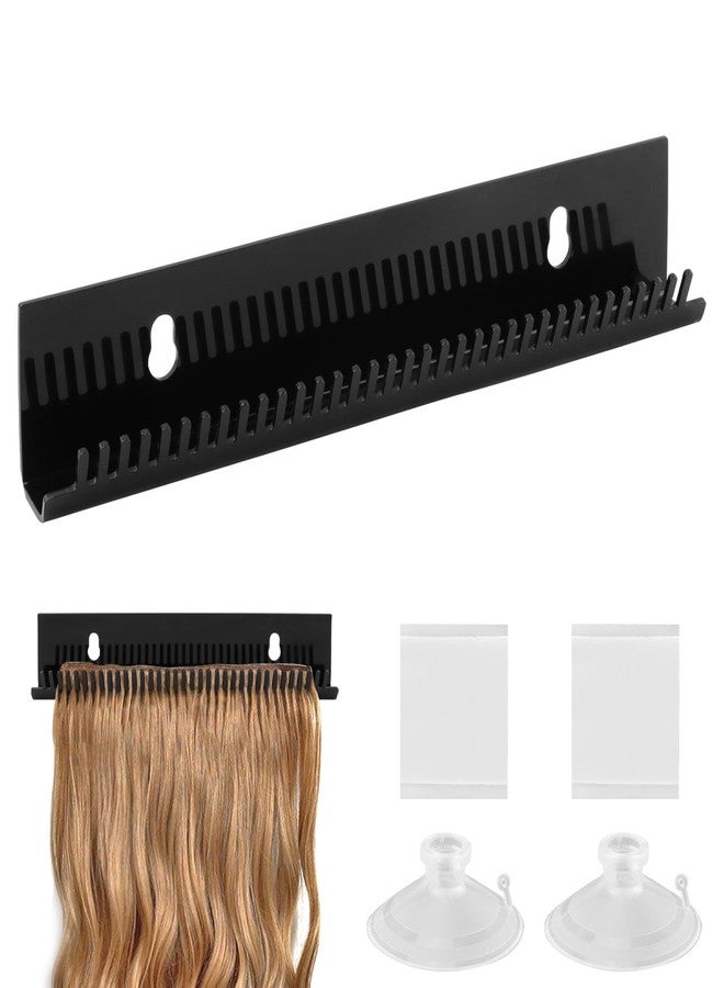 Trasylph Hair Extension Holder for Styling, Hair Extension Hanger Braiding Hair Rack w/2 Suction Cups, Hair Extension Display Hair Hanger Tool for Washing, Coloring and Blow-Drying of Weft(COLOR:Black) - Image 1