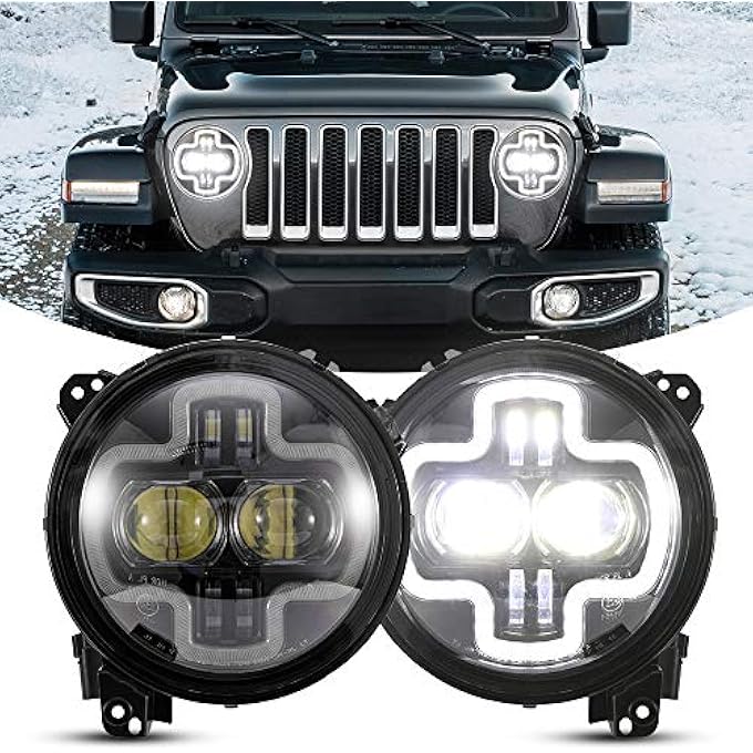 BUNKER INDUST مصابيح أمامية LED Wrangler Jl مقاس 9 بوصات مع هالة DrlPair، مصابيح أمامية دائرية مع مصابيح تشغيل نهارية لسيارة Jeep Wrangler Jl 2018 2019 2020 2021 2022 Jeep Gladiator Jt Accessories - Image 1