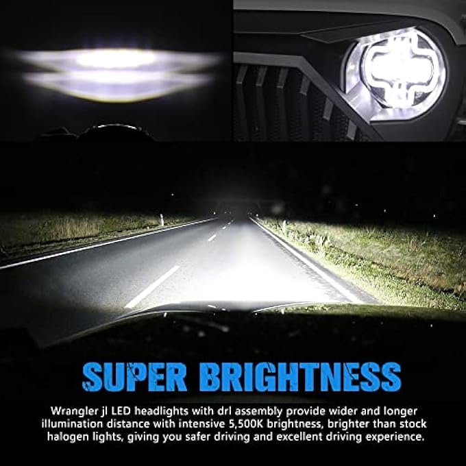BUNKER INDUST مصابيح أمامية LED Wrangler Jl مقاس 9 بوصات مع هالة DrlPair، مصابيح أمامية دائرية مع مصابيح تشغيل نهارية لسيارة Jeep Wrangler Jl 2018 2019 2020 2021 2022 Jeep Gladiator Jt Accessories - Image 5