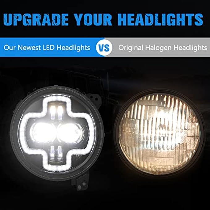 BUNKER INDUST مصابيح أمامية LED Wrangler Jl مقاس 9 بوصات مع هالة DrlPair، مصابيح أمامية دائرية مع مصابيح تشغيل نهارية لسيارة Jeep Wrangler Jl 2018 2019 2020 2021 2022 Jeep Gladiator Jt Accessories - Image 3