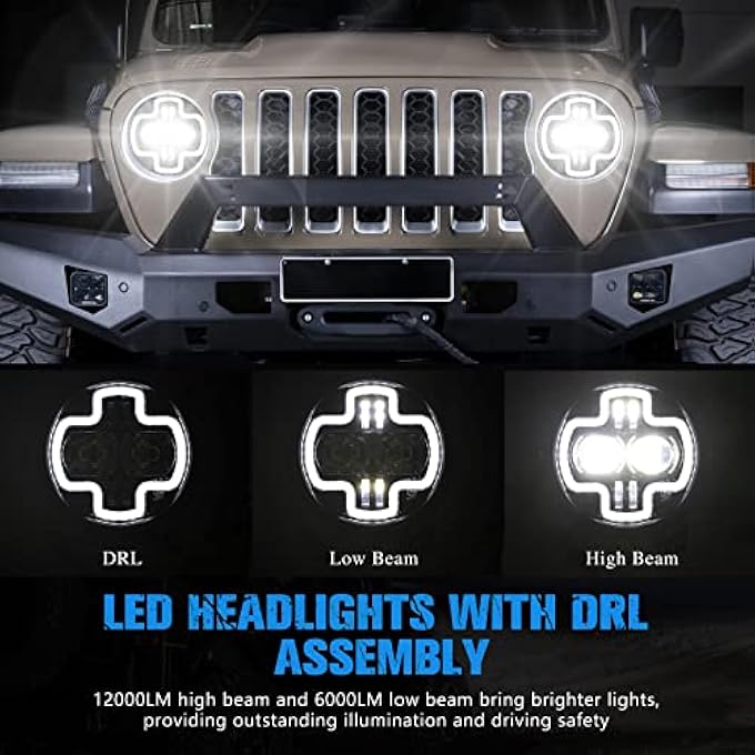 BUNKER INDUST مصابيح أمامية LED Wrangler Jl مقاس 9 بوصات مع هالة DrlPair، مصابيح أمامية دائرية مع مصابيح تشغيل نهارية لسيارة Jeep Wrangler Jl 2018 2019 2020 2021 2022 Jeep Gladiator Jt Accessories - Image 4