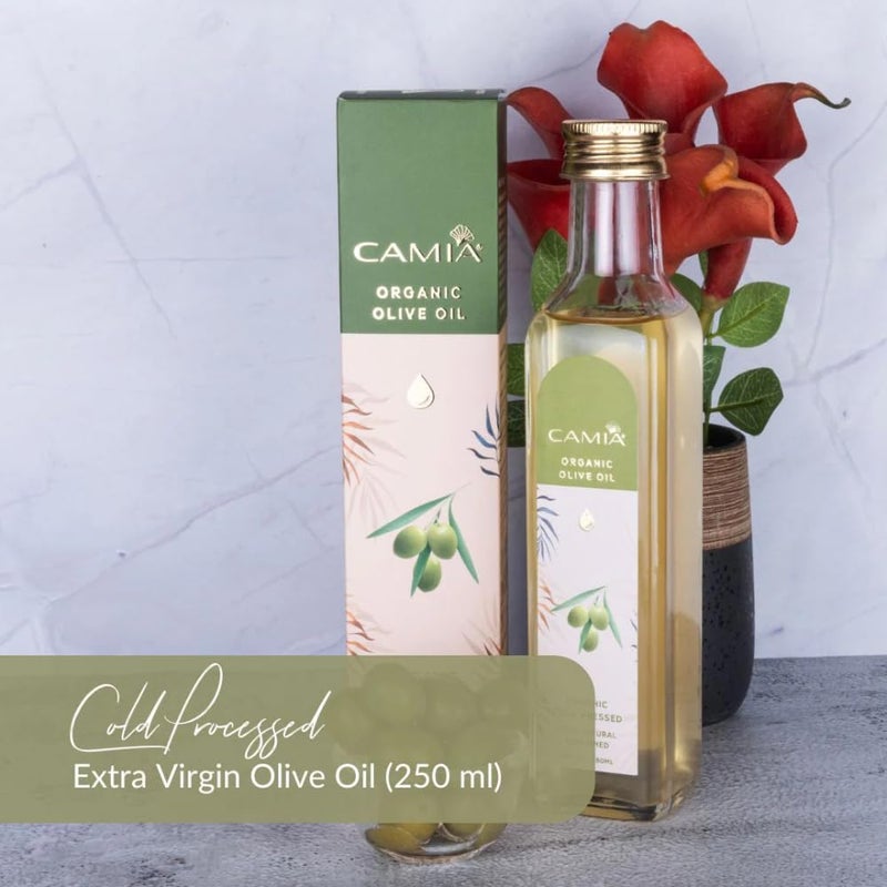 CAMIA Organic Cold Pressed Olive Oil for Skin Hair Natural Skincare Hair Treatment Strengthen Hair Roots Deeply Moisturizes Skin 250 ML Glass Bottle - Image 2