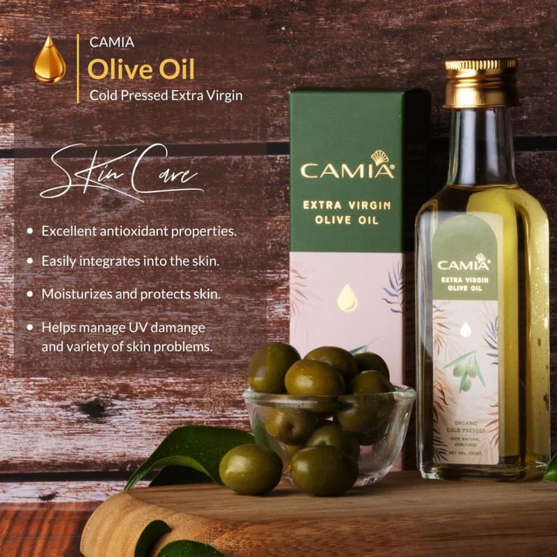 CAMIA Organic Cold Pressed Olive Oil for Skin Hair Natural Skincare Hair Treatment Strengthen Hair Roots Deeply Moisturizes Skin 250 ML Glass Bottle - Image 5