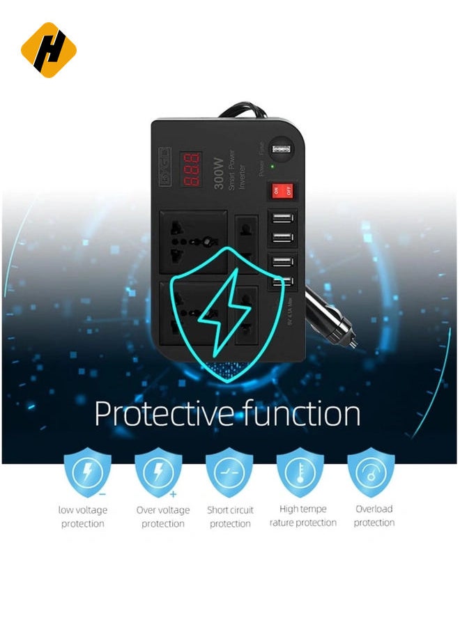 HuHa Efficient 300W Car Power Inverter: Convert 12V/24V DC to 220V AC with 4 USB Fast Charging Ports and 2 Universal Sockets for Maximum Compatibility"  - Image 4