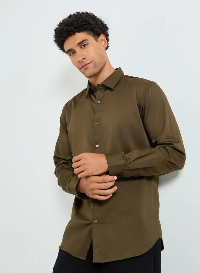 ستايلي قميص قطن ليكرا بقصة ضيقة وأكمام طويلة للرجال