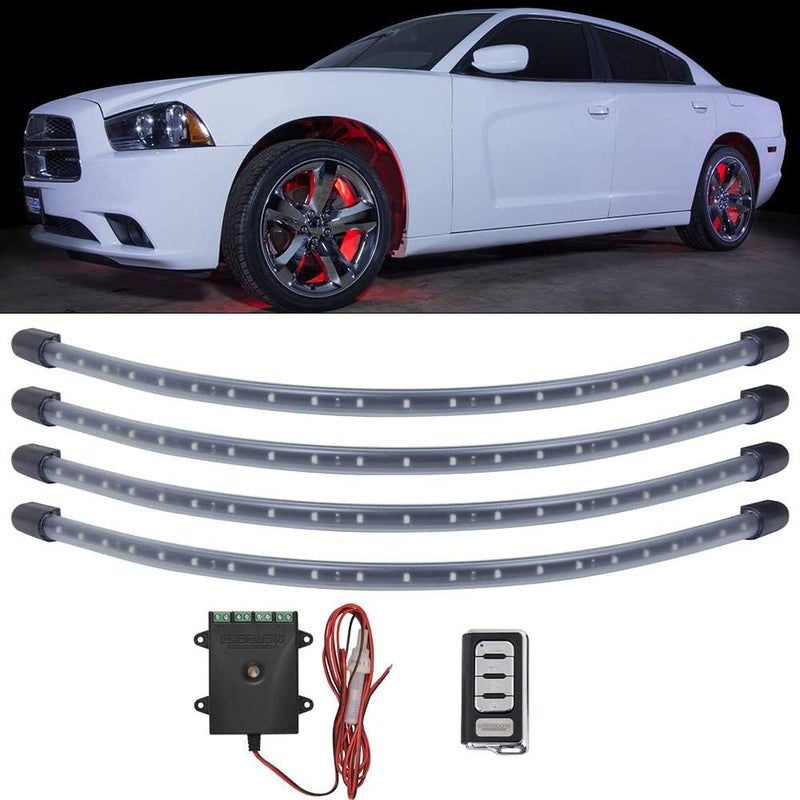 LEDGlow 4pc Red LED Wheel Well Fender Light Kit - Flexible Waterproof Tubes with Wireless Remote - Image 1