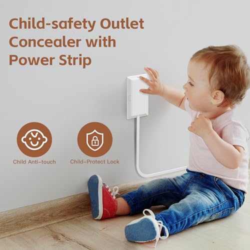 Terficer Outlet Cover Extension Cord 3 Feet, Ultra-Thin Outlet Concealer with Flat Plug Power Strip 5 AC Outlets, Childproof Flat Extension Cord Outlet Cover, 1875W for Kitchen, Home, Office - Image 4