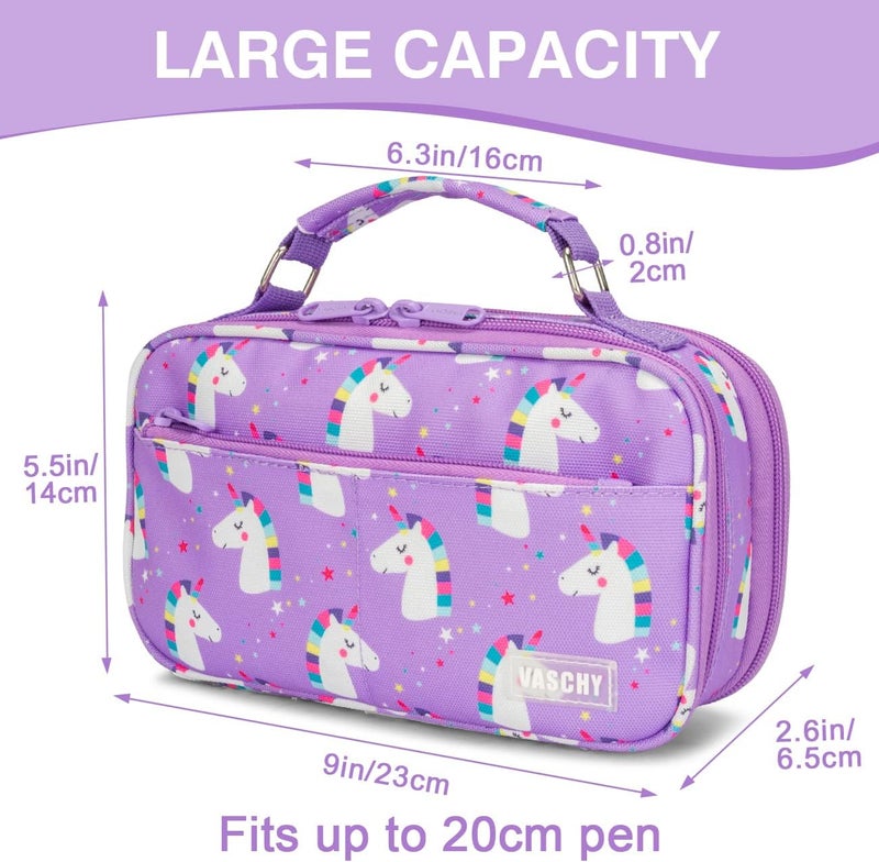 VASCHY Pencil Case for Girls, Aesthetic Kawaii Large Pencil Pouch Stationary Pencil Bag/Box for Preppy Kids, Pen Organizer Holder School Supply Unicorn - Image 2
