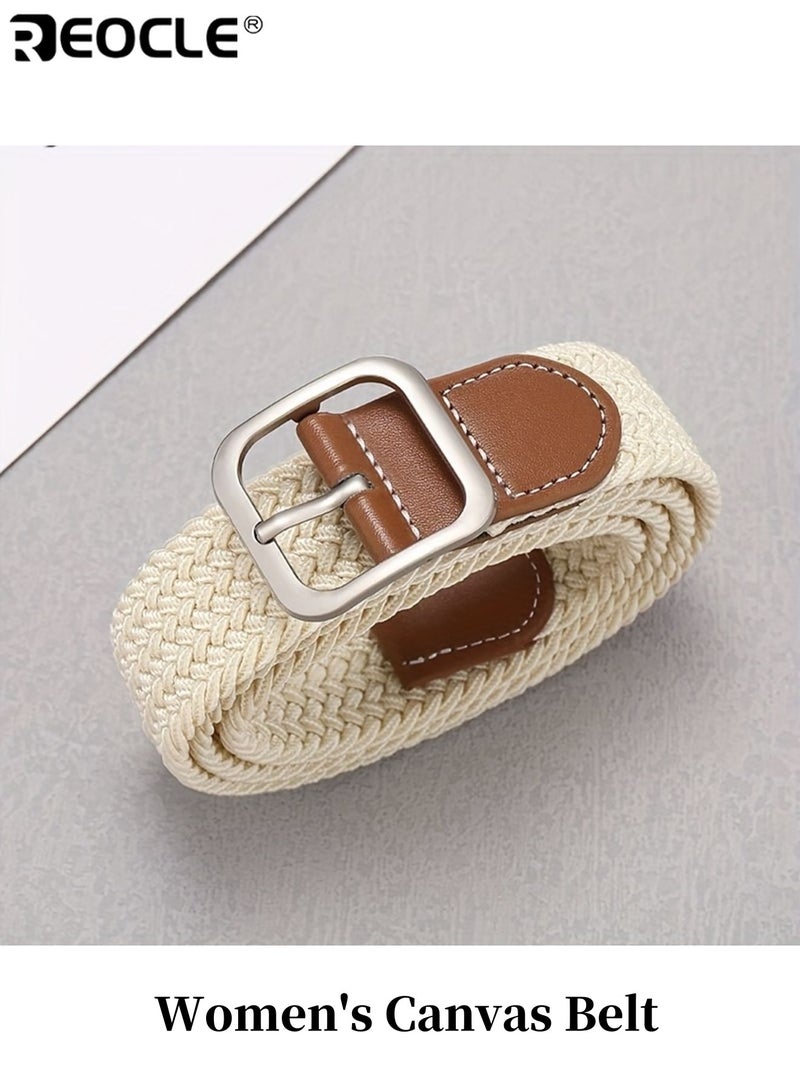 REOCLE Women's Canvas Belt with Square Buckle Trendy Design No-Drill Installation Durable Material Adjustable Length Stylish Versatile Suitable for Casual Formal Wear Parties Weddings Daily Use Ideal Trendy Accessory for Men Women Adults(105cm) - Image 1